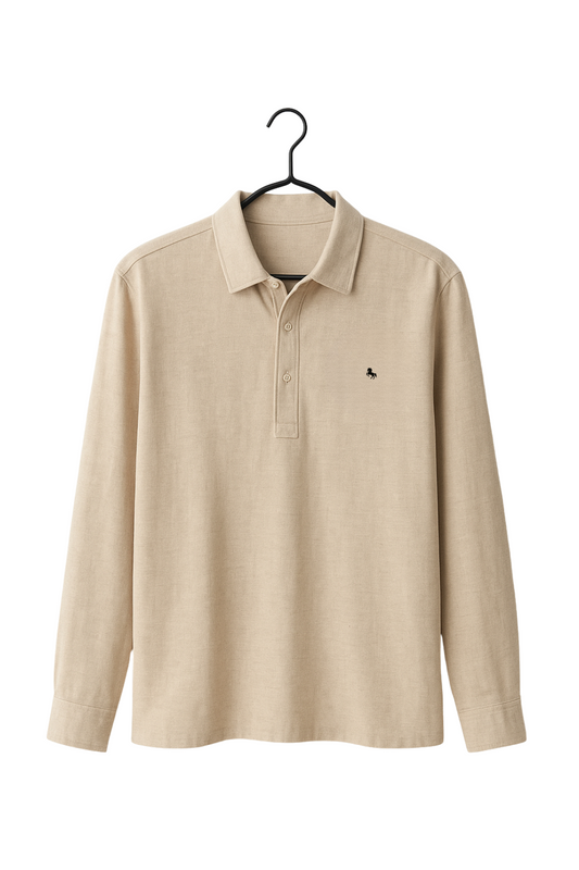Camisa Lino/Polo manga larga Beige Oscuro